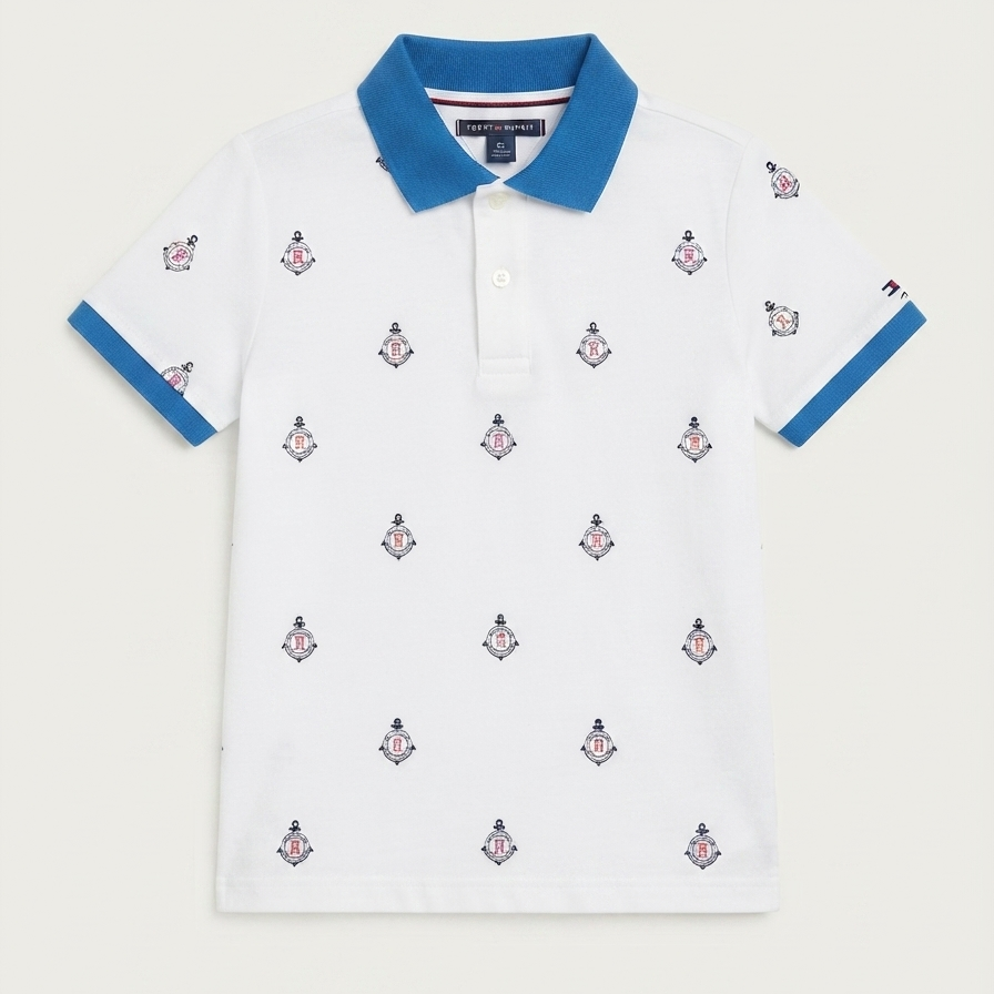Polo Tommy Hilfiger Blanco Azul TH - Talla 5_7t