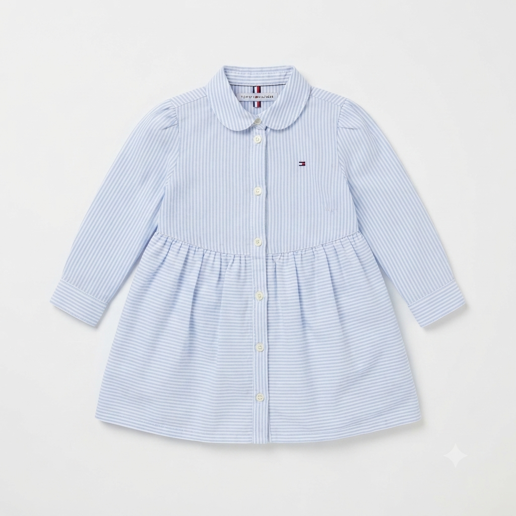 Vestido Tommy Hilfiger camisero azul líneas - Talla 24 M