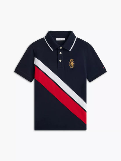 Polo elástico infantil con escudo y rayas diagonales
