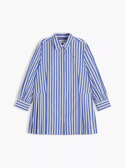 Vestido camisero plisado a rayas