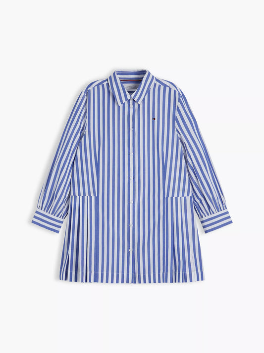Vestido camisero plisado a rayas