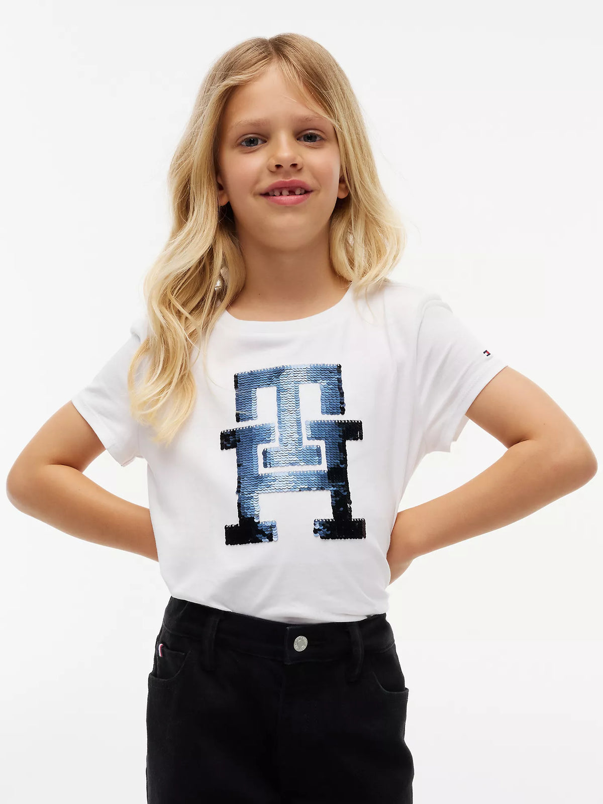 Camiseta infantil con monograma y lentejuelas reversibles