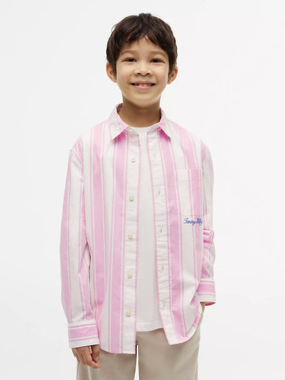 Camisa infantil de popelina elástica a rayas