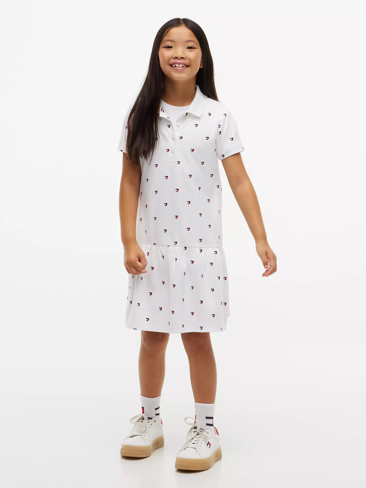 Vestido polo elástico con estampado de corazones