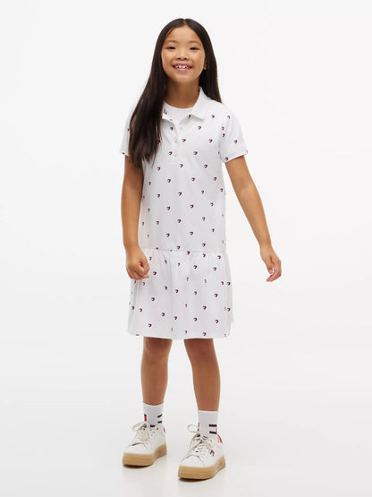 Vestido polo elástico con estampado de corazones