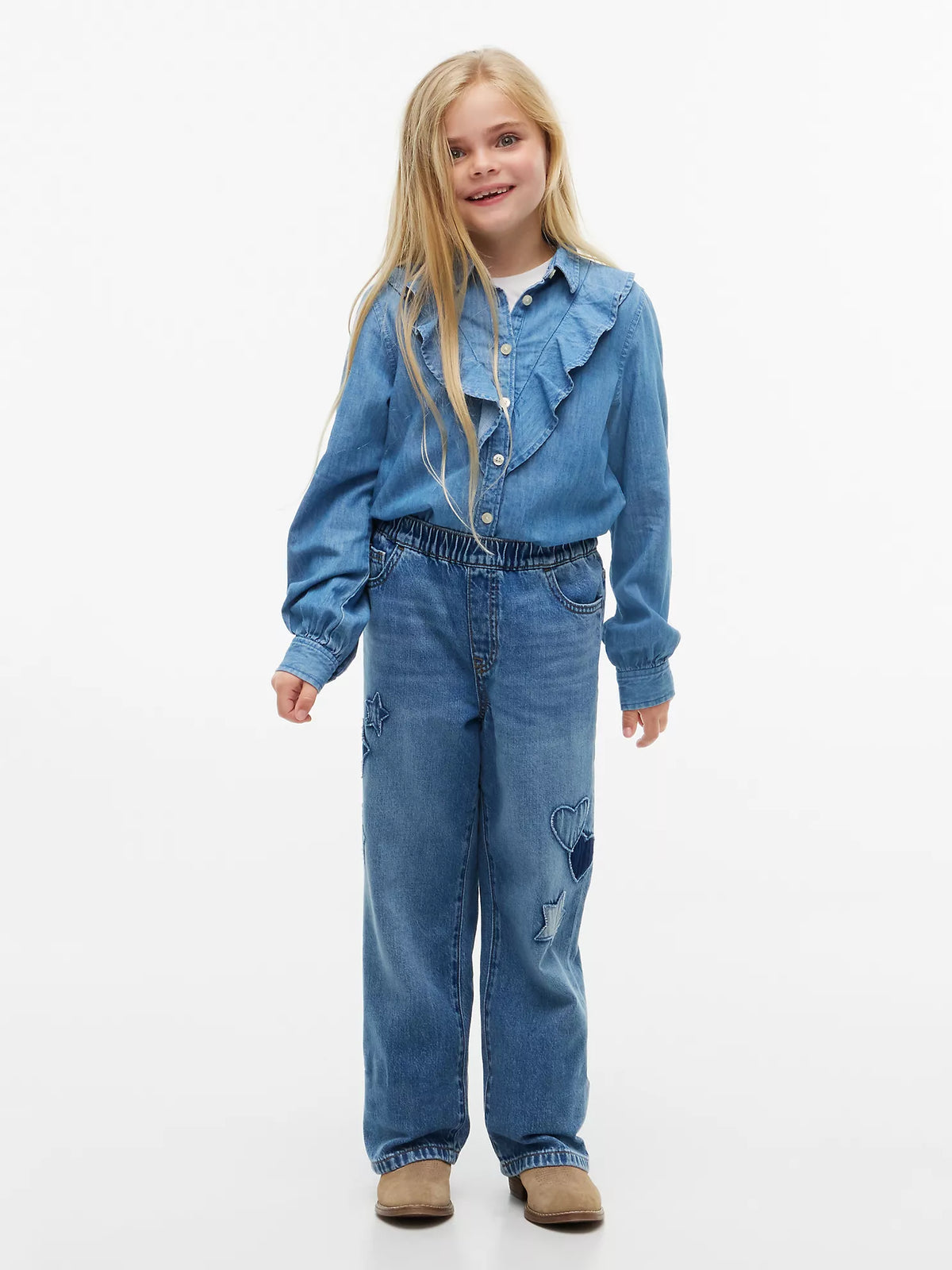 Pantalones vaqueros de pierna ancha con apliques