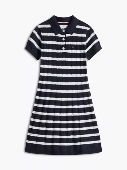 Vestido polo de punto trenzado a rayas