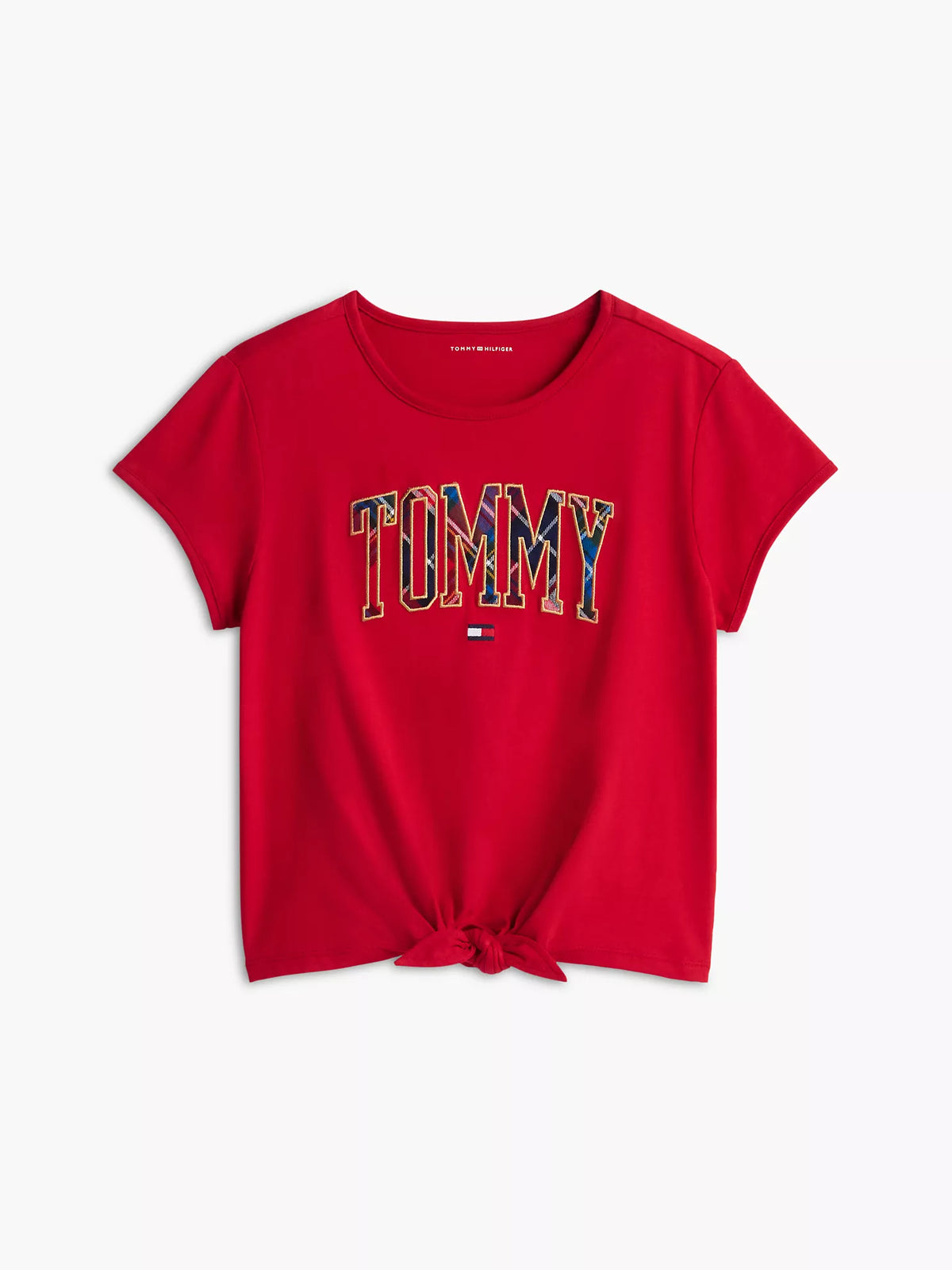Camiseta infantil a cuadros con logo Tommy y lazo frontal
