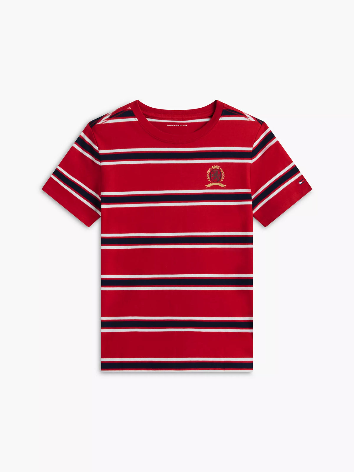 Camiseta infantil a rayas con logo de escudo