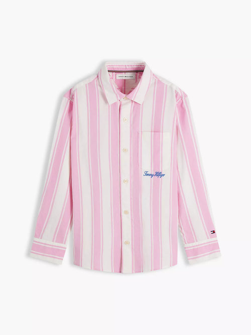 Camisa infantil de popelina elástica a rayas
