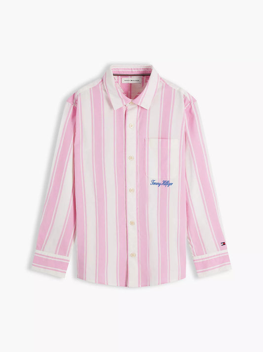 Camisa infantil de popelina elástica a rayas