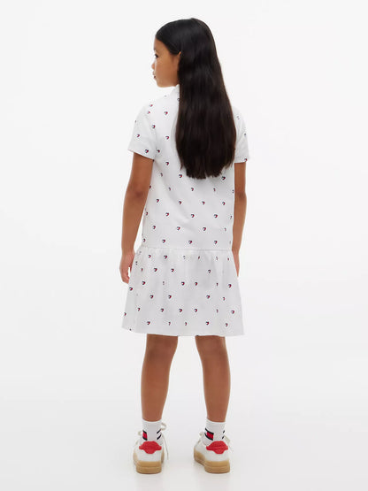 Vestido polo elástico con estampado de corazones