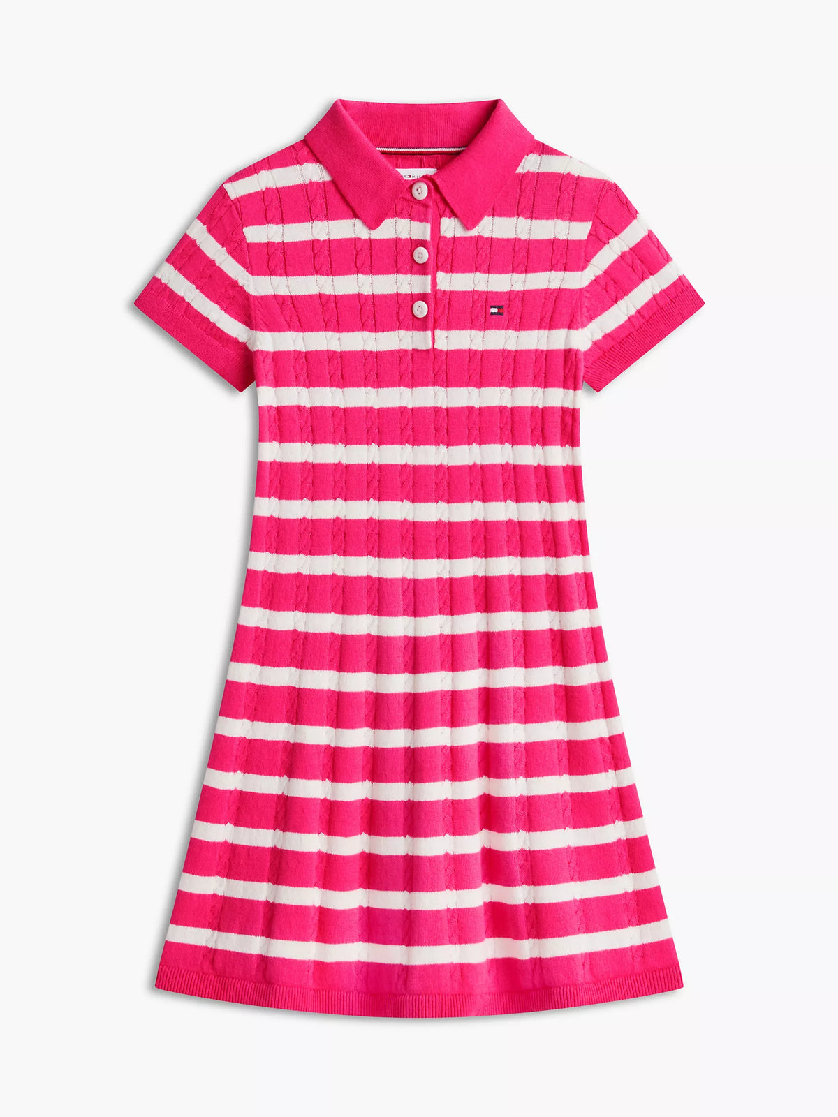 Vestido polo de punto trenzado a rayas