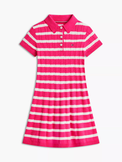 Vestido polo de punto trenzado a rayas
