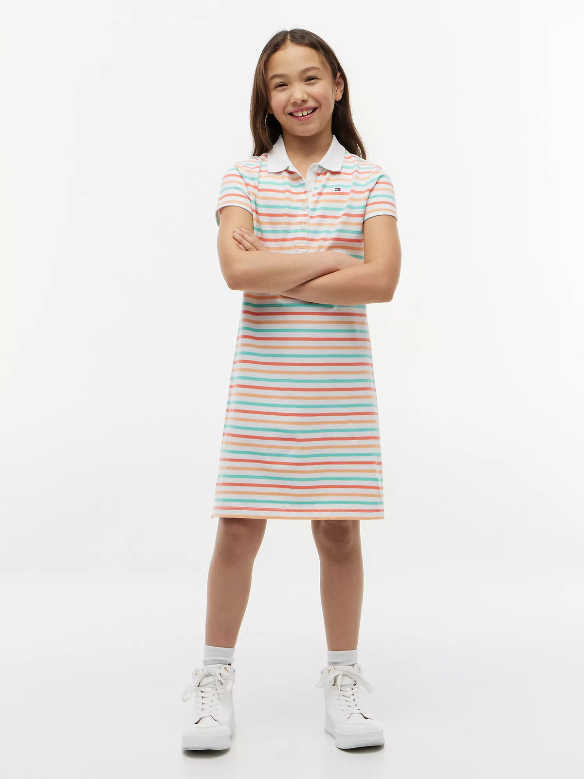 Vestido polo infantil de rayas multicolores