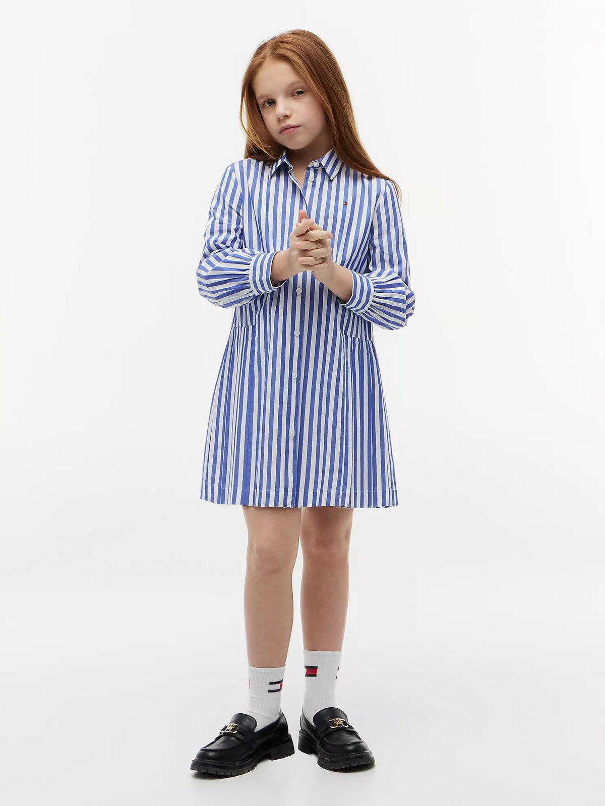 Vestido camisero plisado a rayas