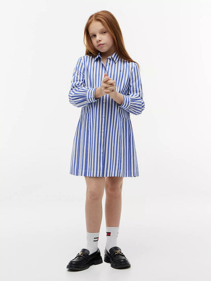 Vestido camisero plisado a rayas