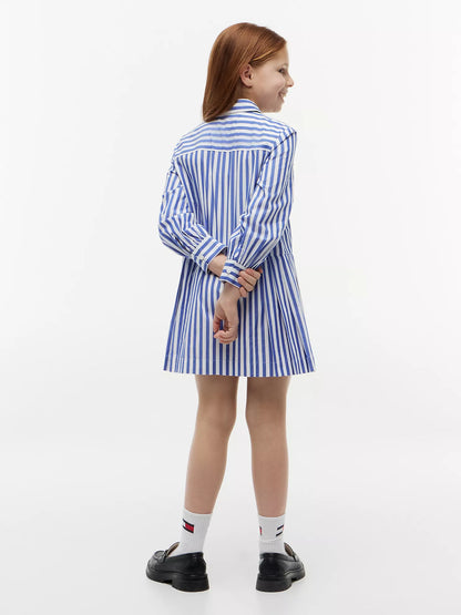 Vestido camisero plisado a rayas