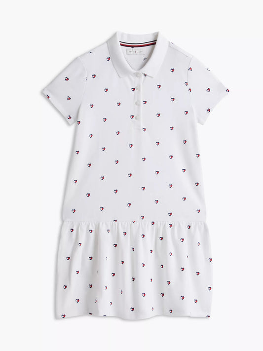 Vestido polo elástico con estampado de corazones