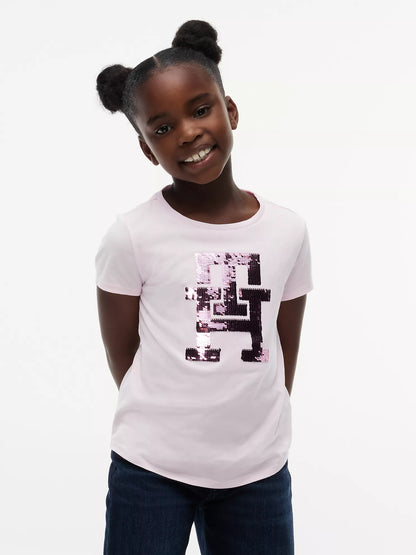 Camiseta infantil con monograma y lentejuelas reversibles