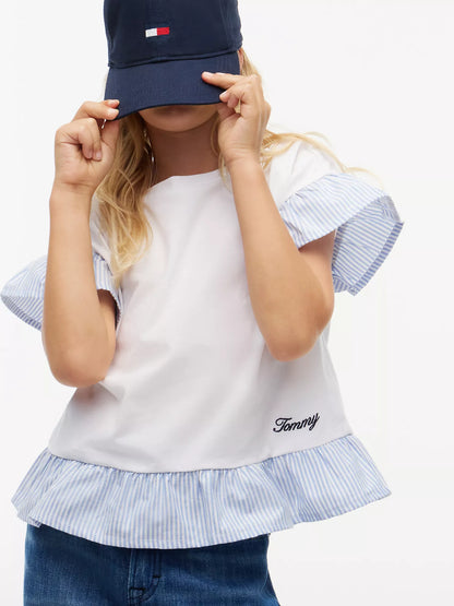 Camiseta infantil con volantes y estampado de técnicas mixtas