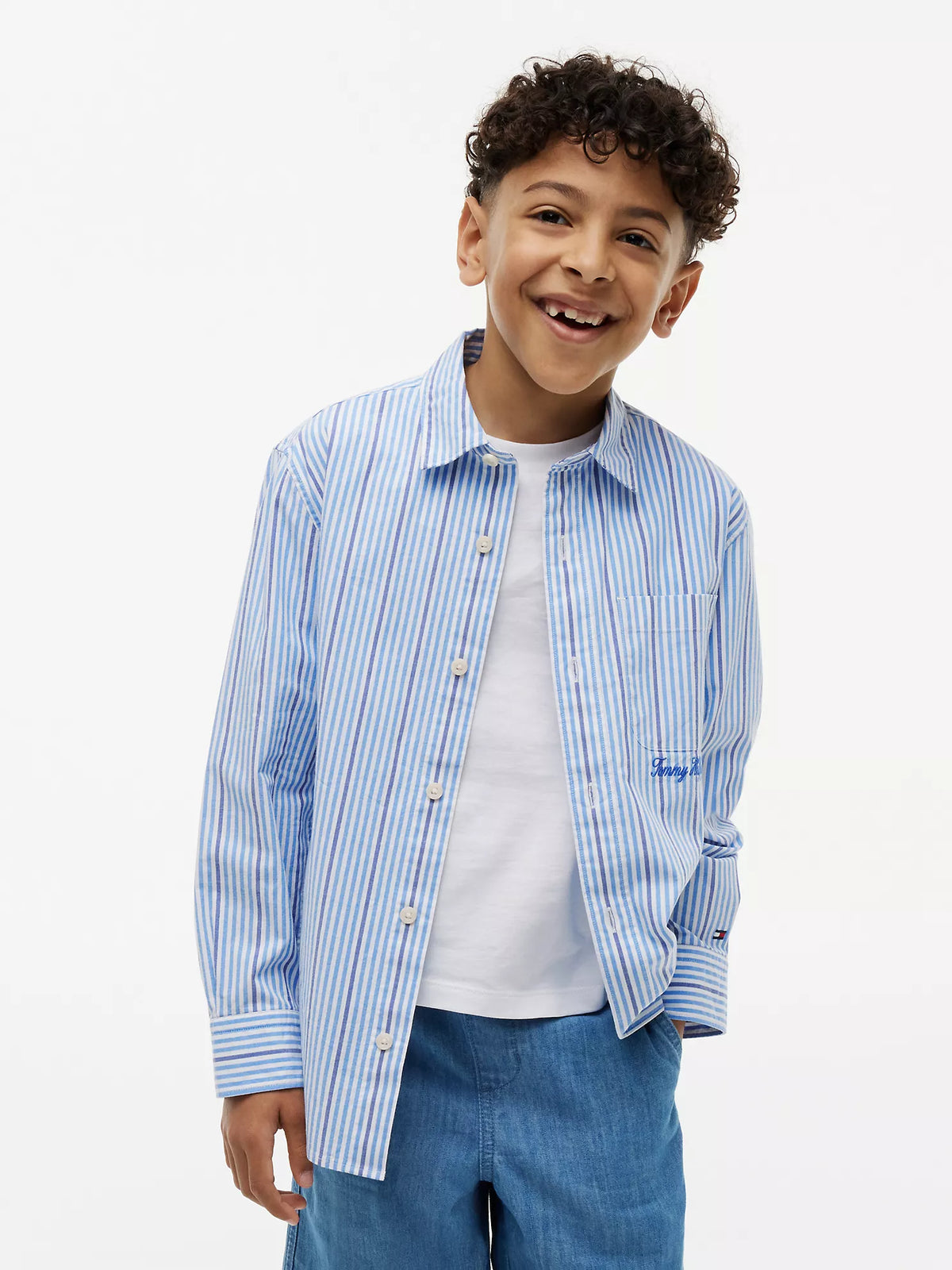 Camisa infantil de popelina elástica a rayas