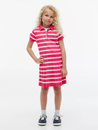Vestido polo de punto trenzado a rayas