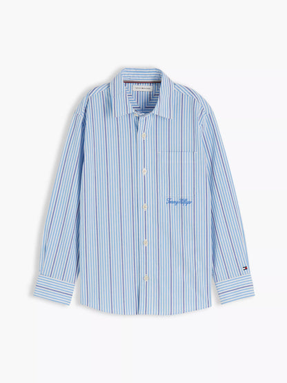 Camisa infantil de popelina elástica a rayas