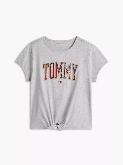 Camiseta infantil a cuadros con logo Tommy y lazo frontal