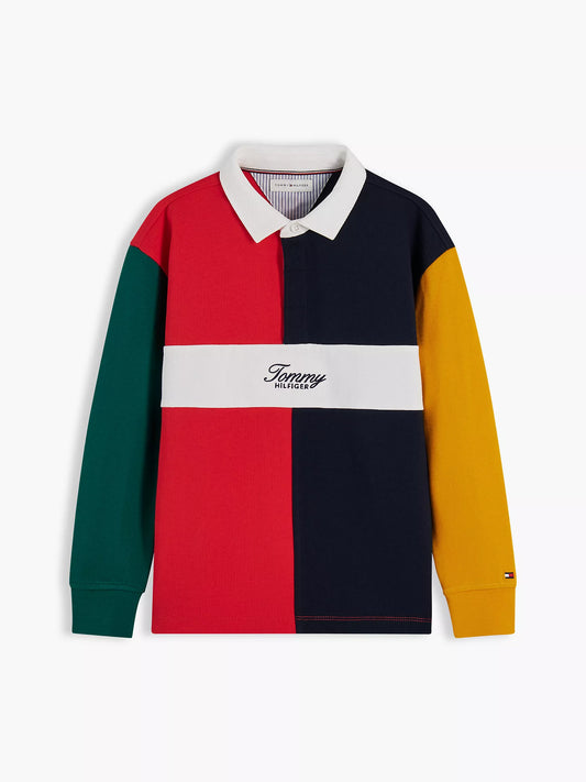 Polo de rugby infantil con logo y bloques de color