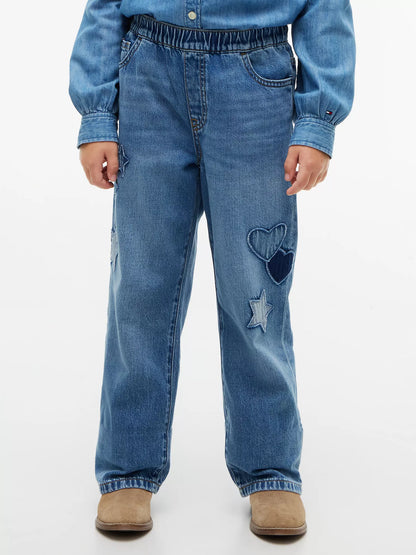 Pantalones vaqueros de pierna ancha con apliques