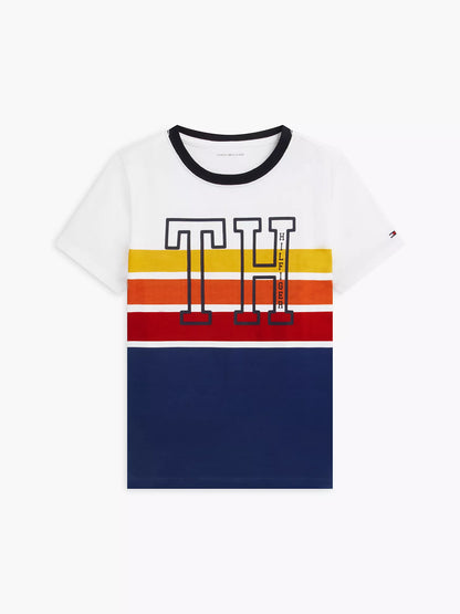 Camiseta infantil con monograma y rayas degradadas