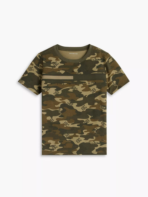 Camiseta infantil con estampado de camuflaje y monograma