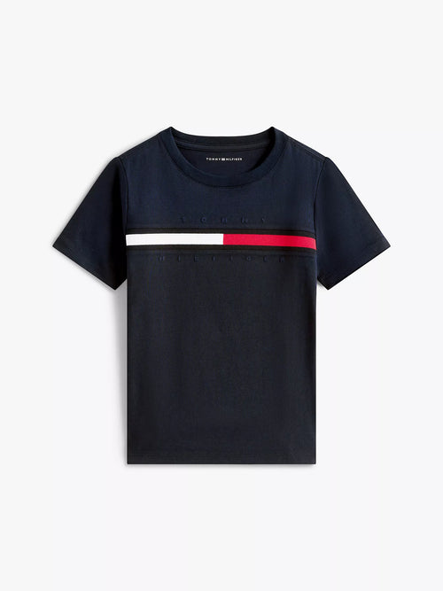 Camiseta infantil con logo de bandera y rayas