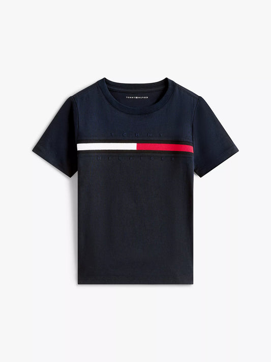 Camiseta infantil con logo de bandera y rayas
