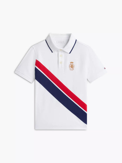 Polo elástico infantil con escudo y rayas diagonales