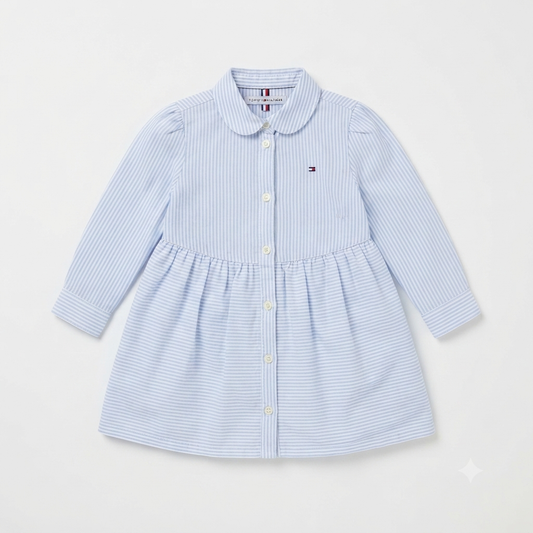 Vestido Tommy Hilfiger camisero azul líneas - Talla 24 M