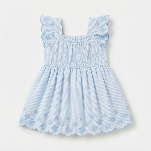 Vestido firstoimpressions rayas azul bordado - Talla 24M