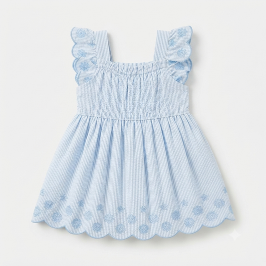 Vestido firstoimpressions rayas azul bordado - Talla 24M